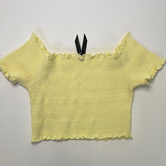 Butter Yellow Crop Top Off-Shoulder Smocked Women's - Picture 1 of 6